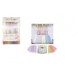 Faldon de mesa de tul multicolor pastel unicornio 110x80 cm
