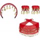 Conjunto danza del vientre rojo diadema 2 pulseras y 1 cinturon monedas