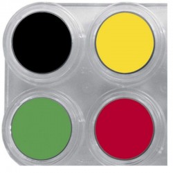 Paleta de maquillaje grimas rojo, verde, amarillo y negro