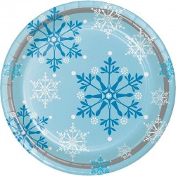 Platos copos de nieve azules 8 uds de 23 cm