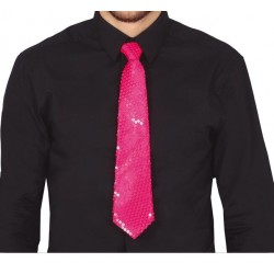 Corbata rosa neon con lentejuelas 37 cm