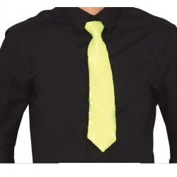 Corbata amarillo neon con lentejuelas 37 cm