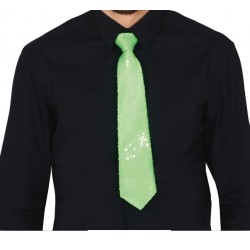 Corbata verde neon con lentejuelas 37 cm