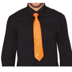 Corbata naranja neon con lentejuelas 37 cm