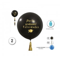 Globo negro Por fin graduado oro 60 cm 2 uds