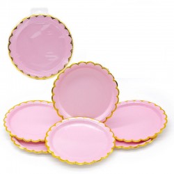 Platos rosa plastel con oro 18 cm 6 uds