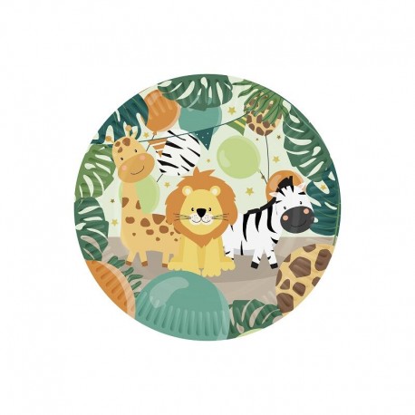 Platos cumpleanos safari animales selva 8 uds 18 cm