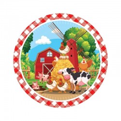 Platos cumplaños animales granja 8 uds 23 cm