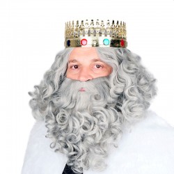Peluca y barba rey Mago Melchor gris mate profesional