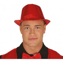 Sombrero gangster rojo con lentejuelas