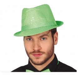 Sombrero gangster verde neon lentejuelas