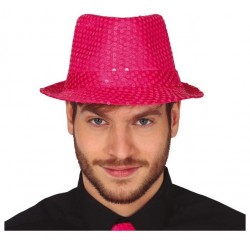 Sombrero gangster rosa neon lentejuelas