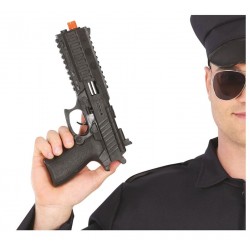 Pistola policia 28 cm negra juguete