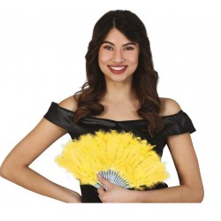 Abanico plumas amarillo 16 palas