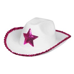 Sombrero vaquero blanco y rosa con estrella