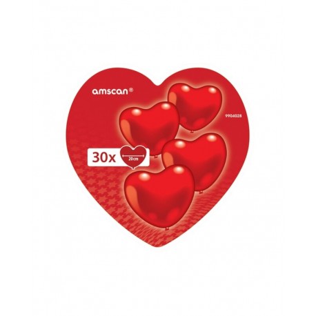 Globos corazon rojo 30 uds de 20 cm en caja