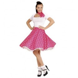 Falda lunares rosa polka años 50 con pañuelo