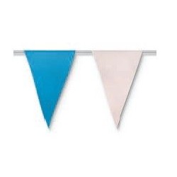Bandera triangulo plastico azul y blanco santander 50 metros 20x30