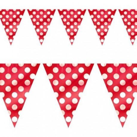 Banderas triangulares plastico roja puntos 5 metro 20x30 cm