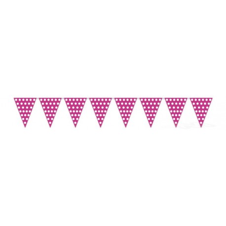 Banderas triangulares plastico rosa puntos 5 metros 20x30 cm
