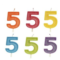 Vela numero 5 colores surtidos cumpleanos tarta
