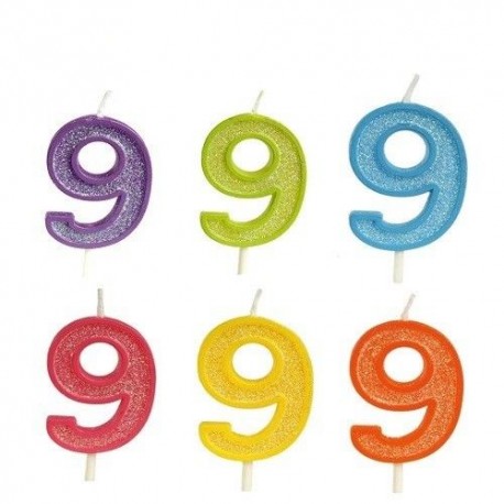 Vela numero 9 colores surtidos cumpleanos tarta