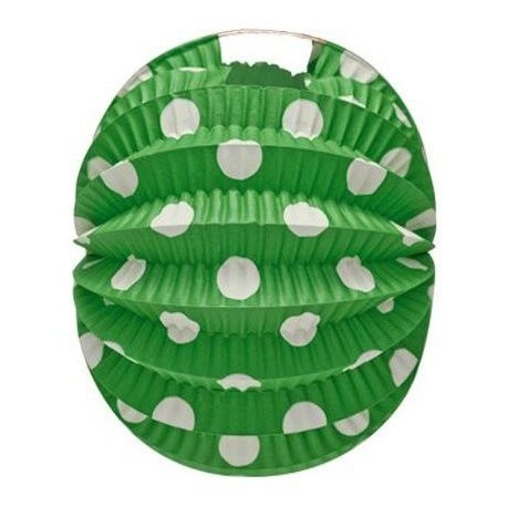 Farolillo esferico verde lunares blancos 22 cm