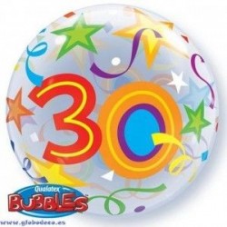 Globo foil numero 30 burbuja estrellas 22 56 cm