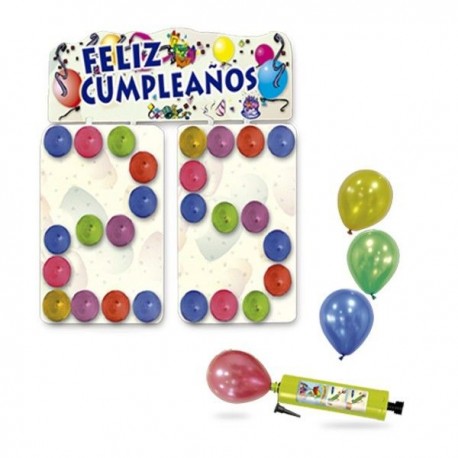 Cartel feliz cumpleanos 96x33 66x46 cm con globos