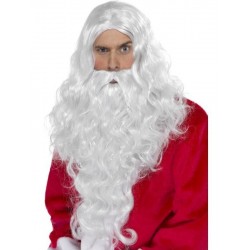 Peluca y barba papa noel extra larga blanca santa