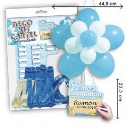 Kit globos comunion para nino flor con cartel