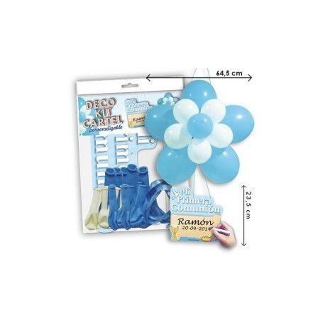 Kit globos comunion para nino flor con cartel