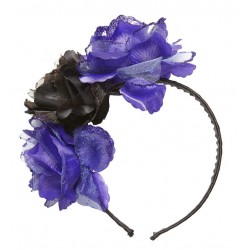 Diadema rosas violeta negras con purpurina catrina