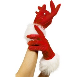 Guantes de santa claus papa noel rojos con pelo bl