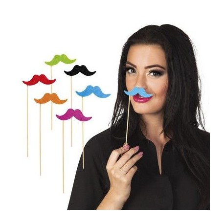 Set bigotes con palo de colores fotocall 6 und