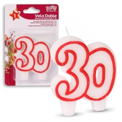 Vela numero 30 blanca borde rojo doble