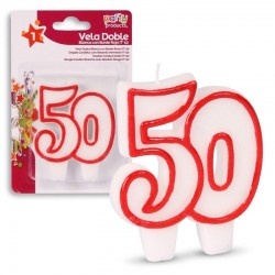 Vela numero 50 blanca borde rojo doble