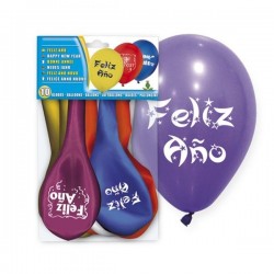 Globos feliz ano 28 cm colores 10 unidades