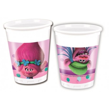 Vasos trolls plastico 8 unidades cumpleanos