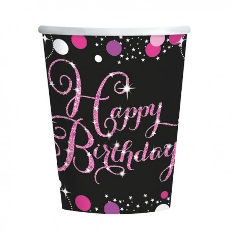 Vasos 18 cumpleanos rosas y negros 8 uds