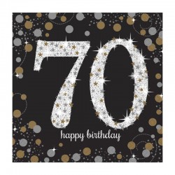 Servilletas 70 cumpleanos en negro y oro 20 uds