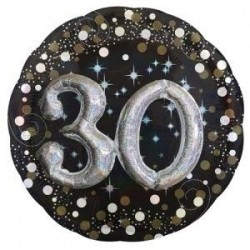 Globo 30 cumpleaños negro y plata 81 cm efecto 3d