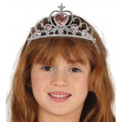 Tiara de princesa plata con piedras rosas