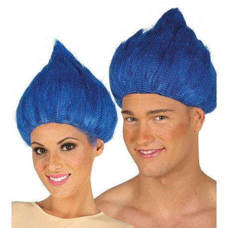 Peluca troll azul barata