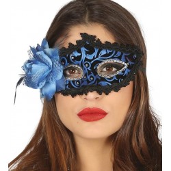 Antifaz azul con rosa azul veneciano