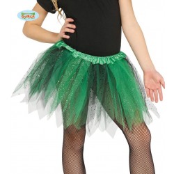 Tutu infantil bruja negro y verde con brillantina para nina 31 cm