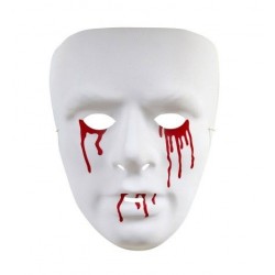 Mascara blanca con ojos y boca ensangrentados en pvc