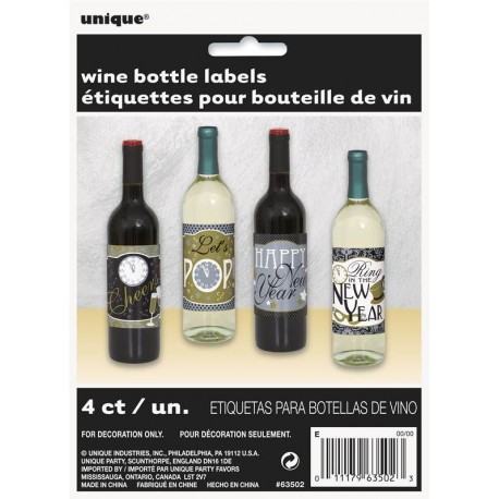Etiquetas para botellas de vino fin de ano nochevieja 4 uds