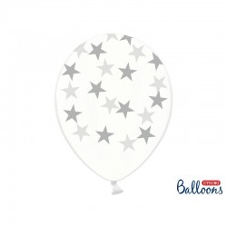 Globos transparentes con estrellas plata 6 uds 30 cm