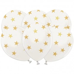 Globos blancos perlados con estrellas oro 6 uds 30 cm